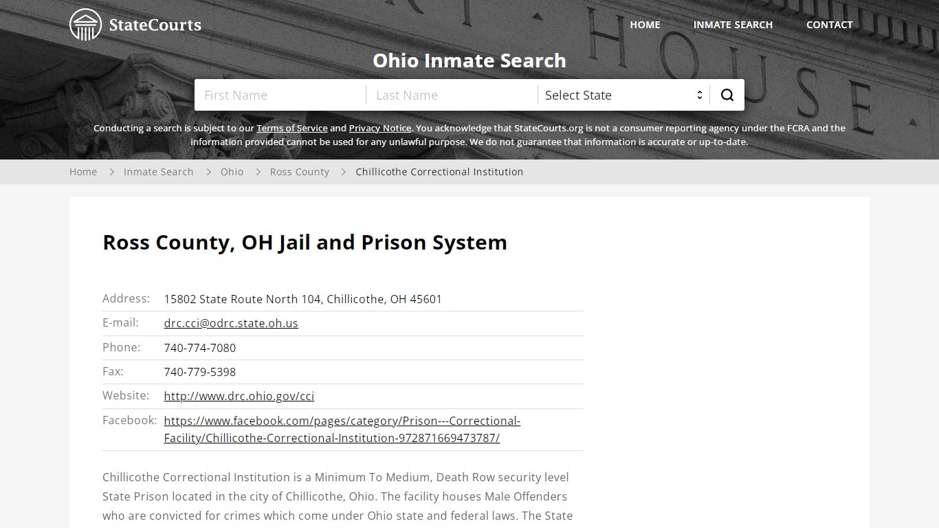 Chillicothe Correctional Institution Inmate Records Search, Ohio ...